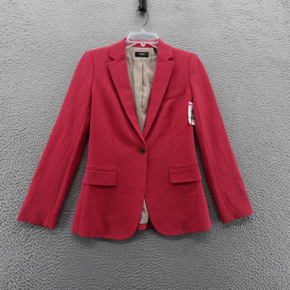 Theory Womens Red Pink Crepe‎ Blazer Jacket Single Button Size 0 Career  NEW